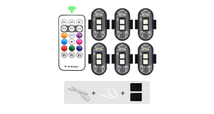 Wireless LED Strobe Warning Light — USB Rechargeable Remote-Control Flash for Motorcycle, Car, Bike & Drone (8 Colours)