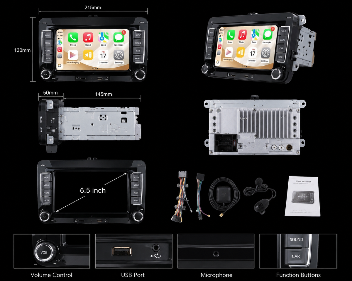 2 DIN Wireless CarPlay Car Stereo for VW Golf / Polo / Passat — 7" Android Auto