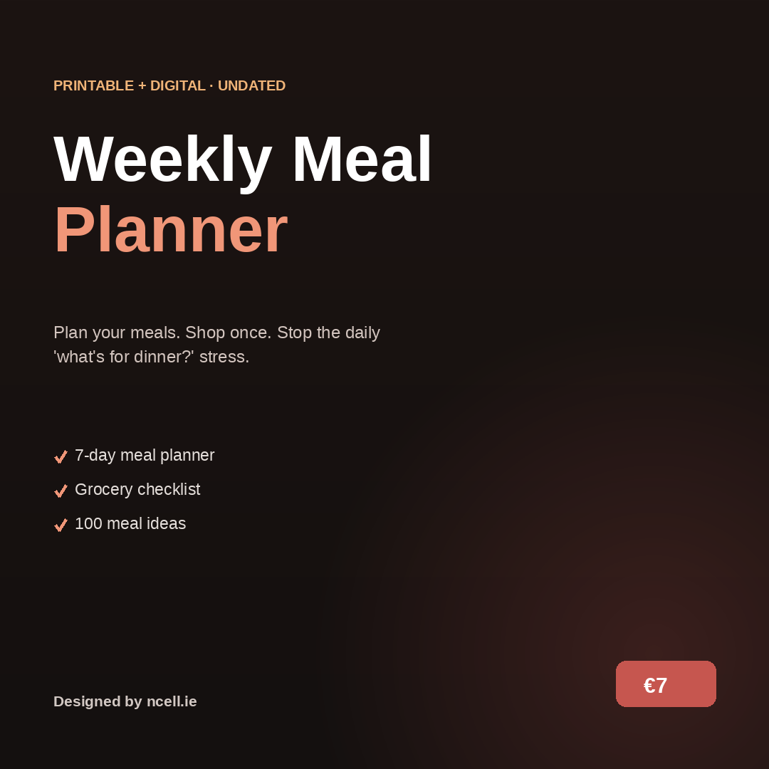 Weekly Meal Planner & Grocery List (Printable + Digital)