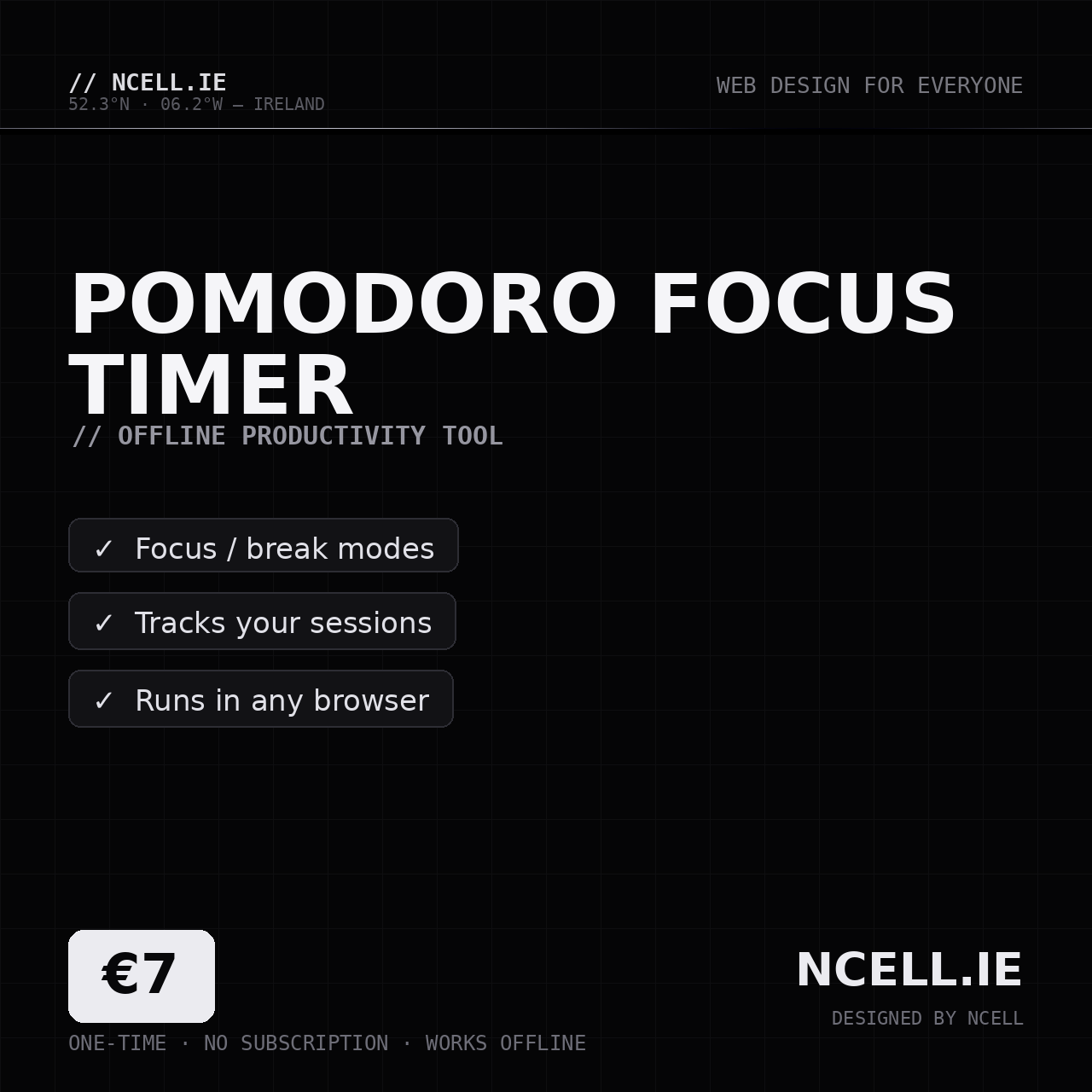 Pomodoro Focus Timer — Offline Productivity Tool