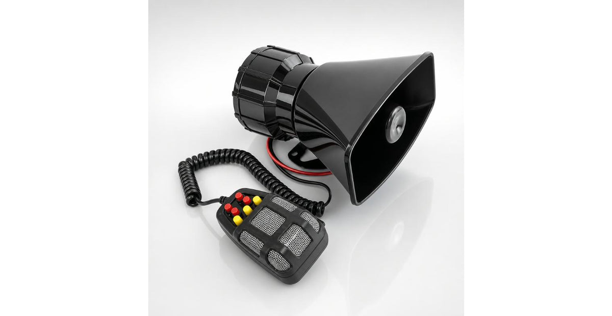 7-Sound 12V Car Horn & PA Siren — 100W Loud Multi-Tone Motorcycle/Car Alarm Speaker with Mic