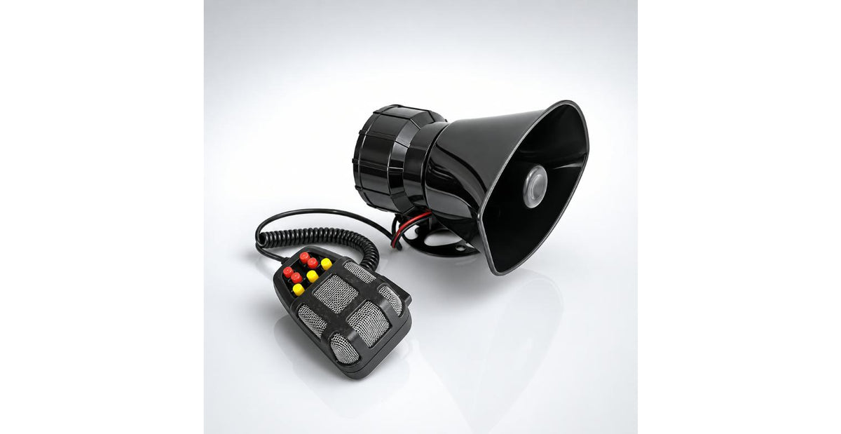 7-Sound 12V Car Horn & PA Siren — 100W Loud Multi-Tone Motorcycle/Car Alarm Speaker with Mic