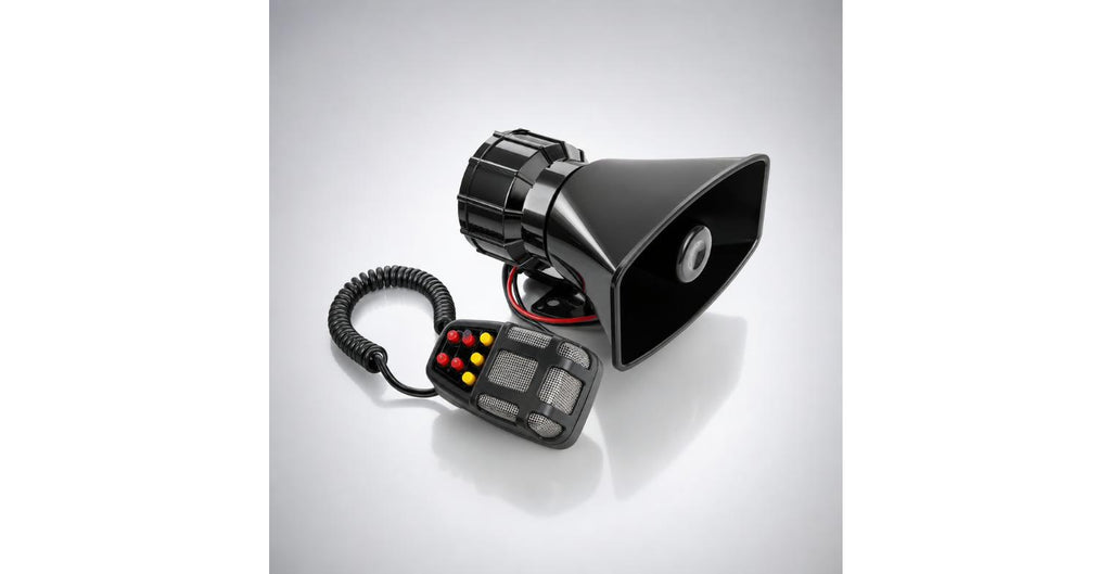 7-Sound 12V Car Horn & PA Siren — 100W Loud Multi-Tone Motorcycle/Car Alarm Speaker with Mic