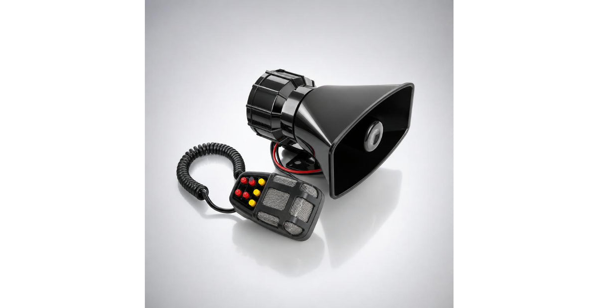 7-Sound 12V Car Horn & PA Siren — 100W Loud Multi-Tone Motorcycle/Car Alarm Speaker with Mic