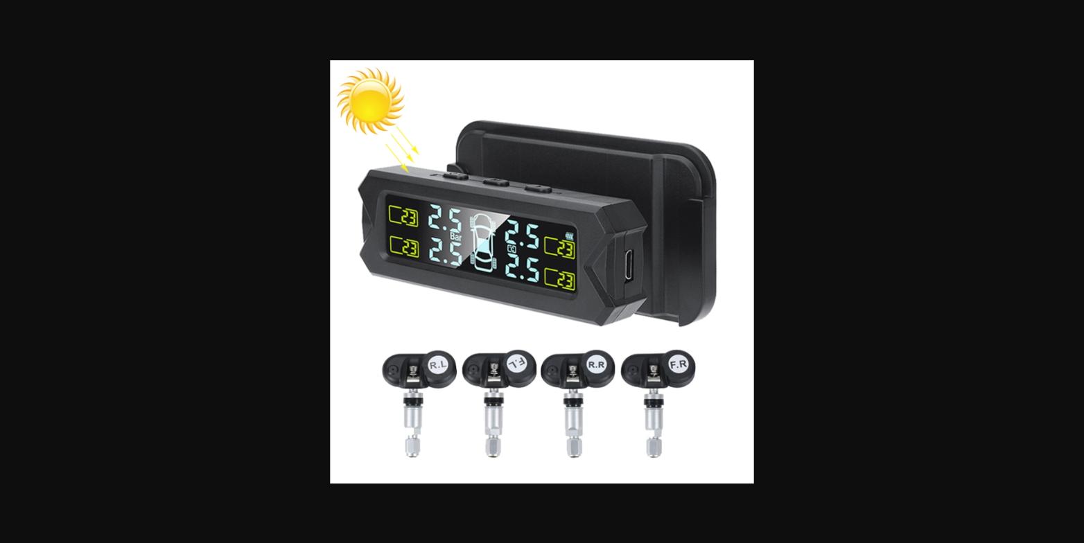 Solar Wireless Tyre Pressure Monitor (TPMS) — 4 Sensors, Real-Time Alerts